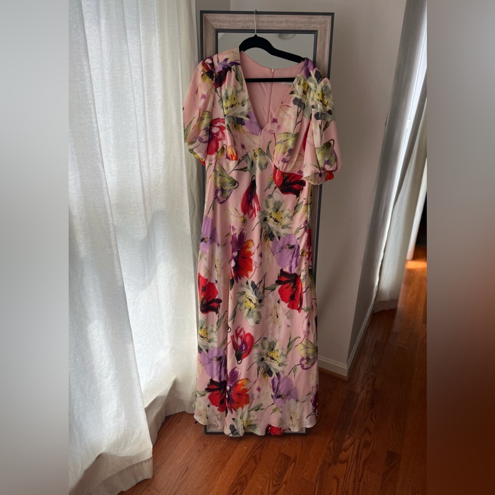 Taylor Pink Floral Maxi Dress with Red & Purple Blooms